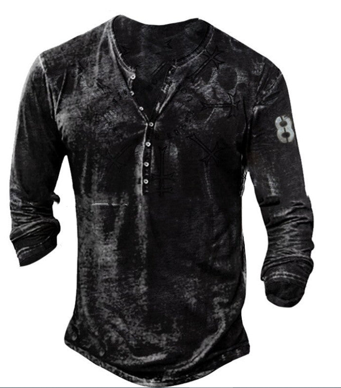 European And American New Fashion Casual Printing Long-sleeved T-shirt Men